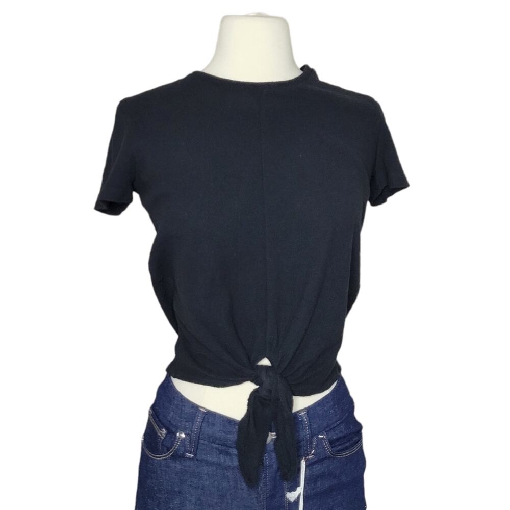 Madewell 100% Cotton Tie Front Blouse Black Size XX-Small